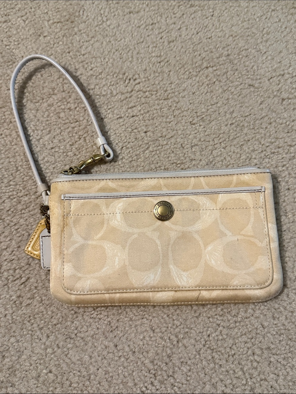 Coach Cream Signature Wristlet with White Strap